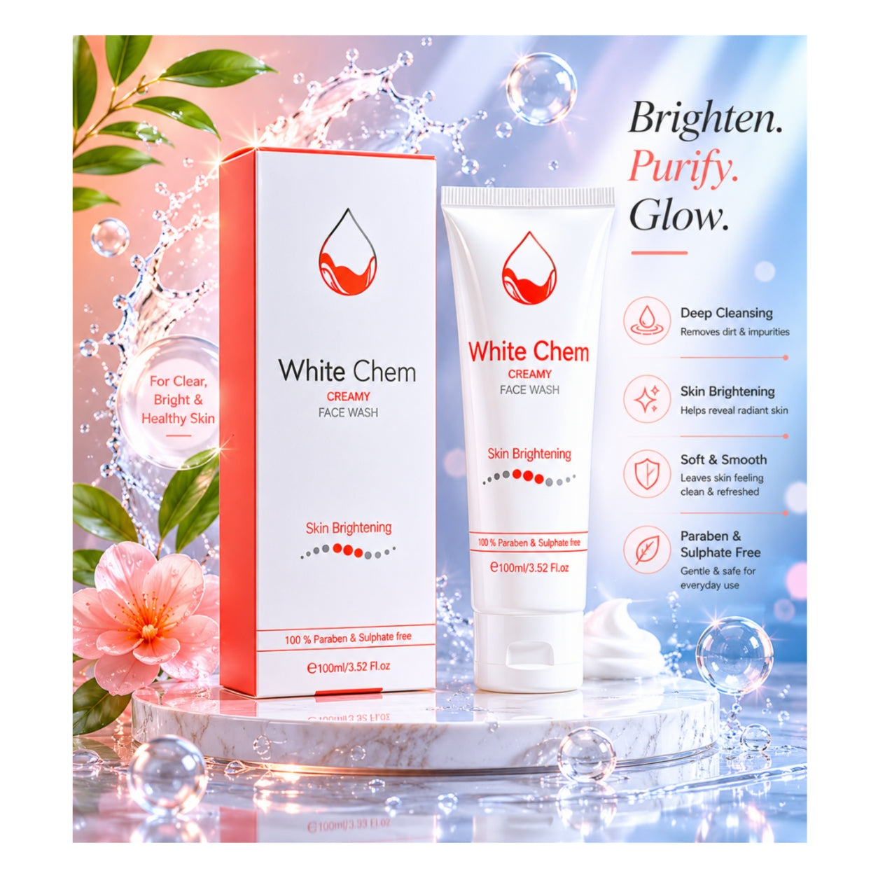 White Chem Skin Brightening Creamy Face Wash (100ml)